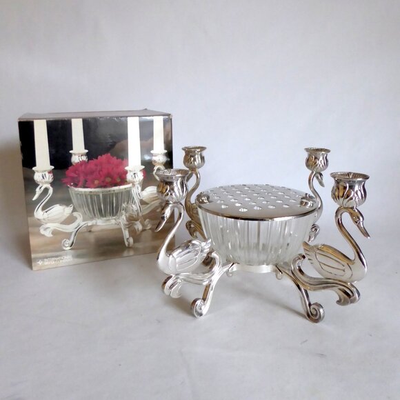 International Silver Company Other - VINTAGE SILVER SWAN CANDLESTICK FLOWER HOLDER VASE CENTERPIECE BOWL